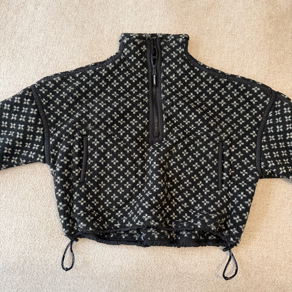 Free People Movement Mountain High Printed Half Zip Fleece in Birdseye Black